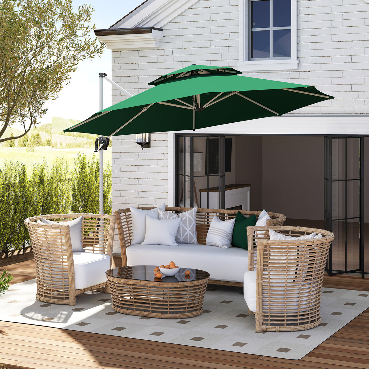 Outsunny Sombrilla De Jardín Ø292 Cm Con Manivela Inclinación Ajustable Verde_1