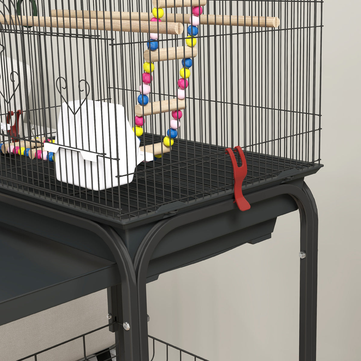 Pawhut Jaula Para Pájaros Con Ruedas Puertas 2 Comederos Columpio 46x36x120cm_4