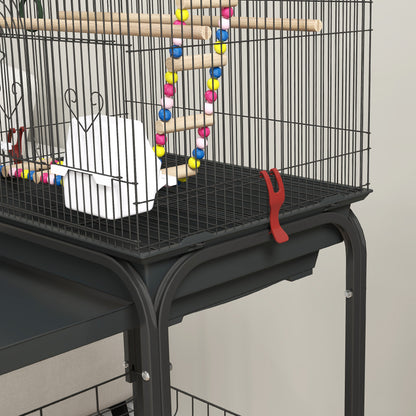 Pawhut Jaula Para Pájaros Con Ruedas Puertas 2 Comederos Columpio 46x36x120cm_4