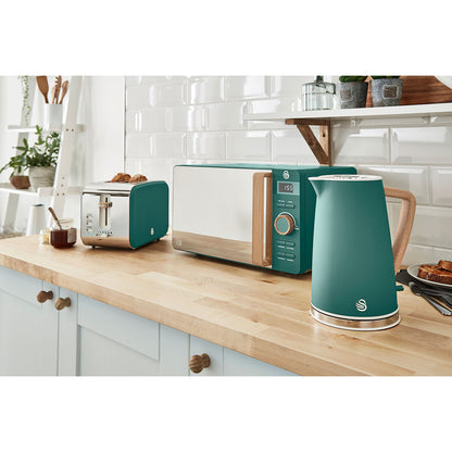Swan Nordic Set Desayuno, Hervidor Agua 1,7l, Tostadora 2 Rebanadas, Microondas 20l Digital, Strp1060greneu, Verde_1