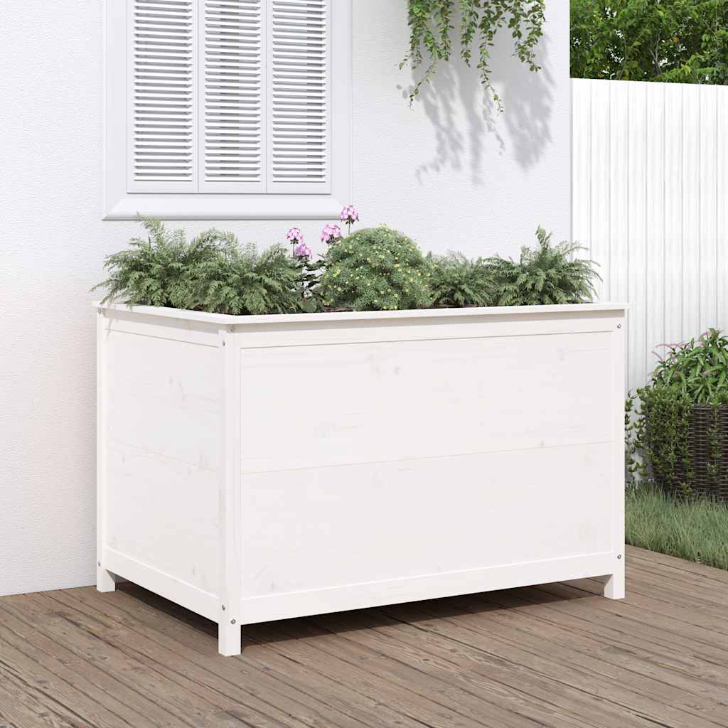 Arriate Elevado De Jardín Madera De Pino Blanco 119,5x82,5x78cm_1