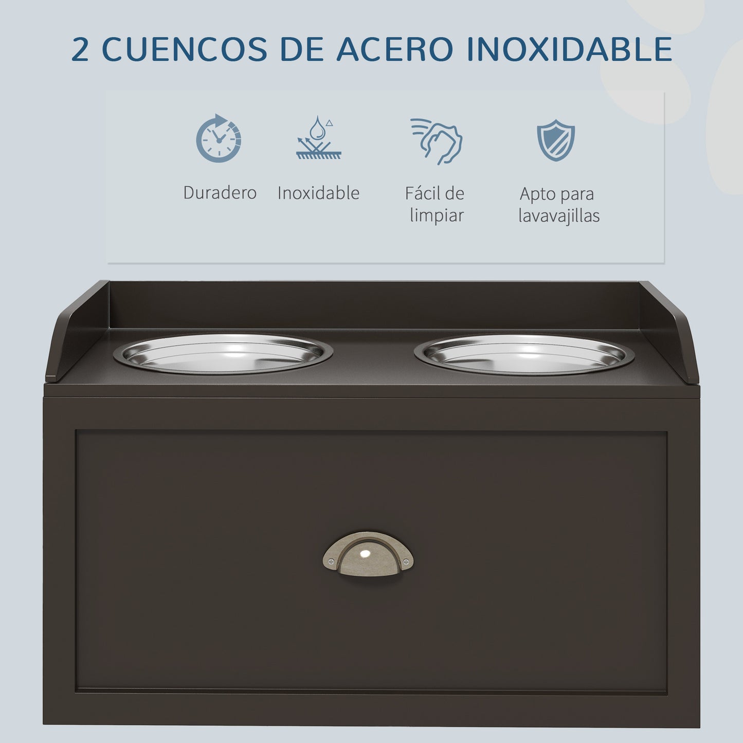 Pawhut Comedero Elevado Para Perros Grandes Con 2 Tazones 60x30x36 Cm Marrón_5