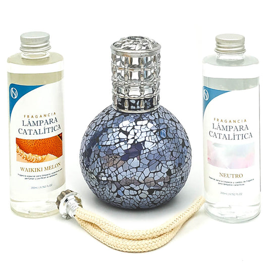 Pack Lámpara Catalítica Mosaico Azul Océano + Fragancia Waikiki Melon 500ml + Limpiador Neutro 200ml + Mecha De Repuesto_0
