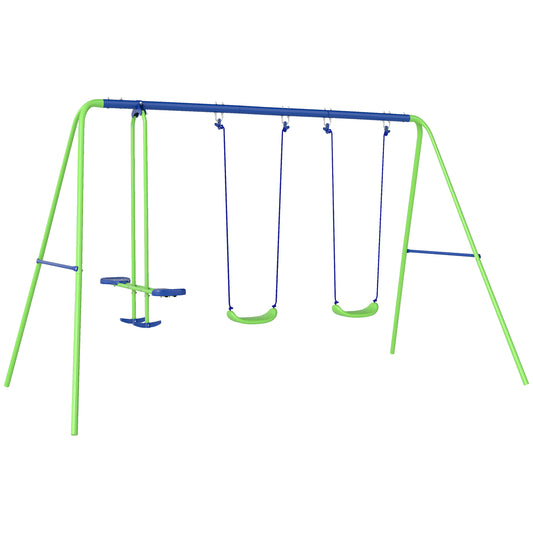 Juego De Columpios De Jardín De Metal Outsunny 280x140x178 Cm Verde_0