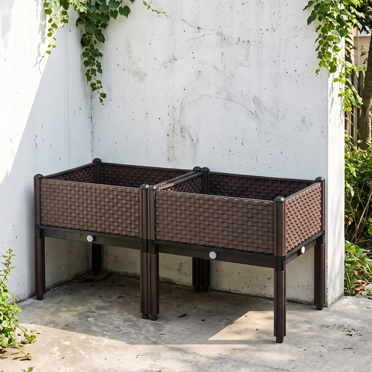 Outsunny Juego De 2 Jardineras De Exterior Elevadas 50x50x46,5 Cm Marrón_1