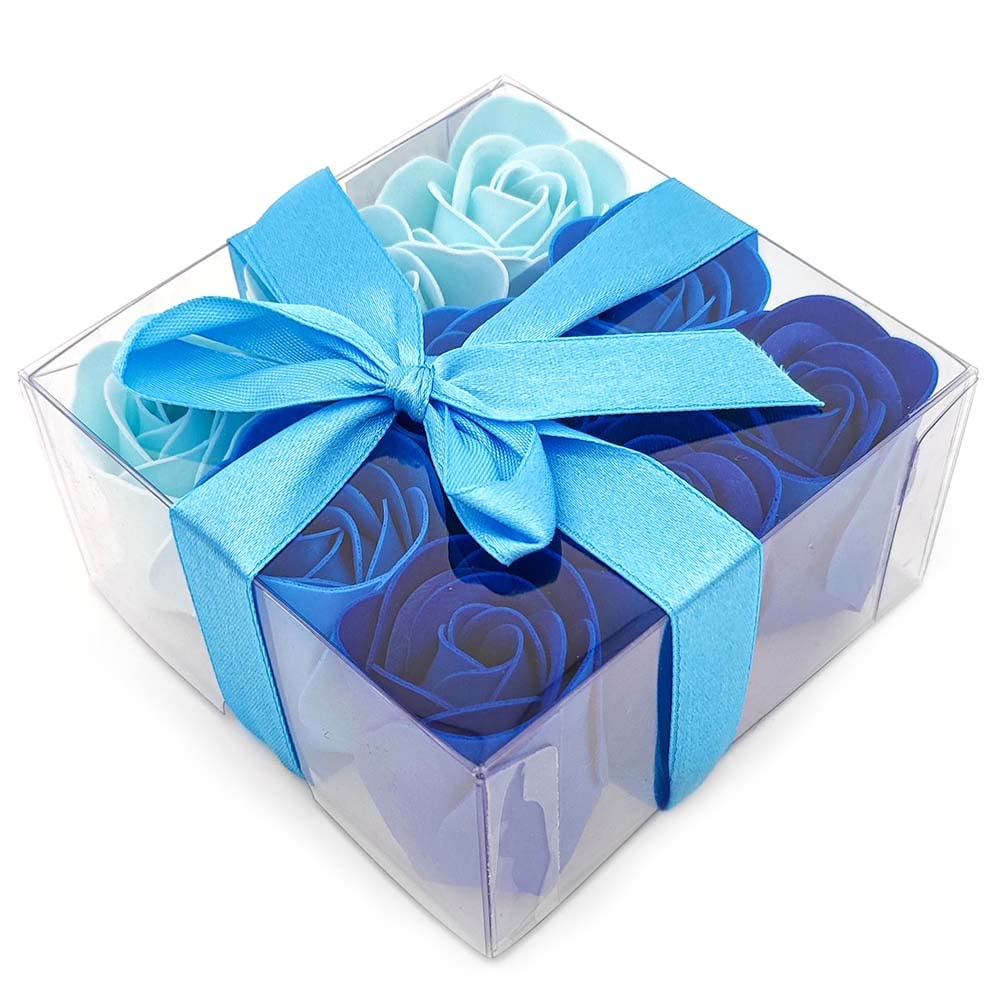 Pack 10 Cajas 9 Rosas De Jabón (azul) - Flores Con Pétalos De Jabón Perfumados - Regalo Original Para Días Especiales_0