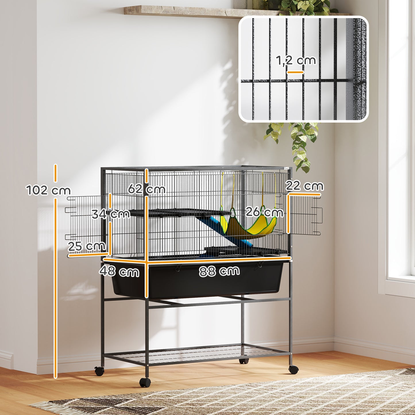 Pawhut Jaula Para Animales Pequeños De 3 Niveles 88x48x102 Cm Gris Oscuro_2