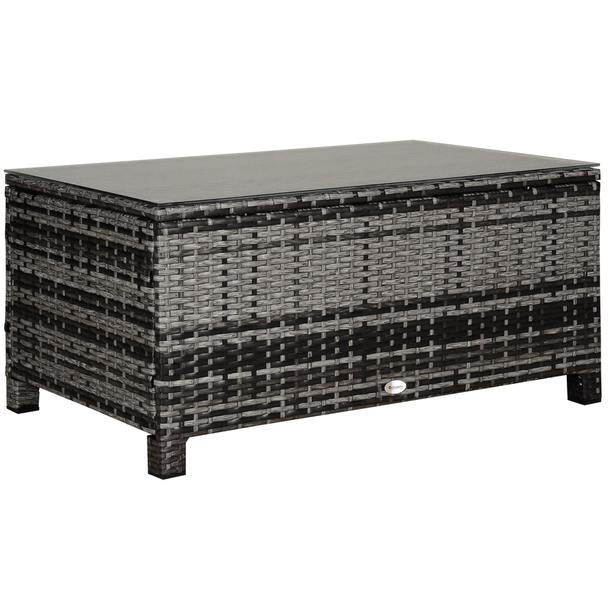 Outsunny Mesa De Jardín De Ratán Sintético Con Vidrio Templado 85x50x39cm Gris_0