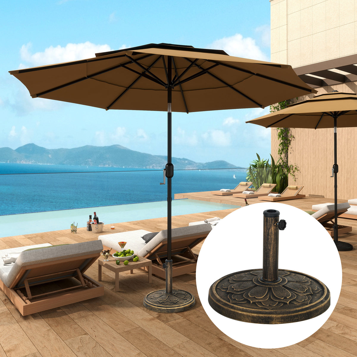 Outsunny Base Para Sombrilla Redonda Relleno De Cemento Peso 12 Kg Bronce_1
