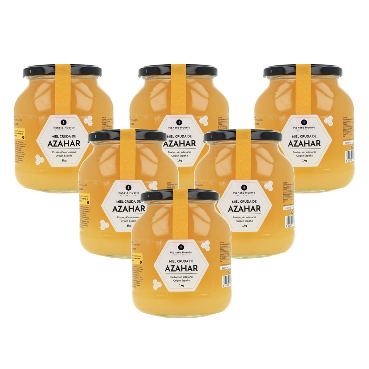 Pack 6x Miel Cruda de Azahar Planeta Huerto 1 Kg