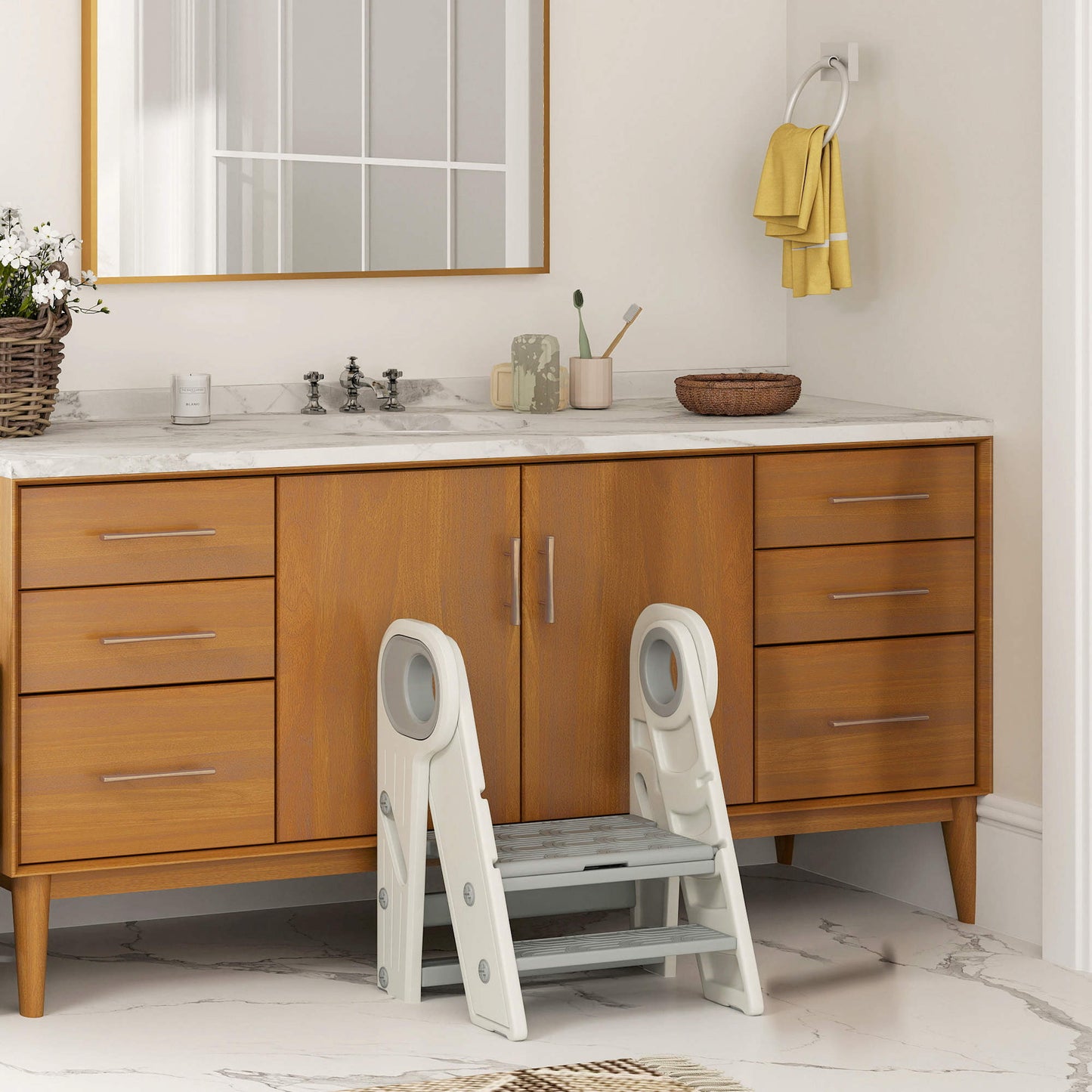 Aiyaplay Taburete Para Niños Plegable Y Ajustable Con Asa Gris Y Blanco_1