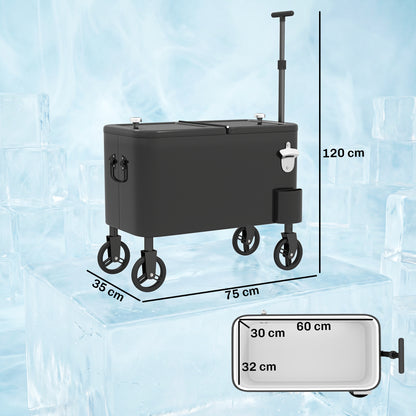 Carrito Nevera Outsunny Acero, Pu Negro 75x35x120 Cm_2