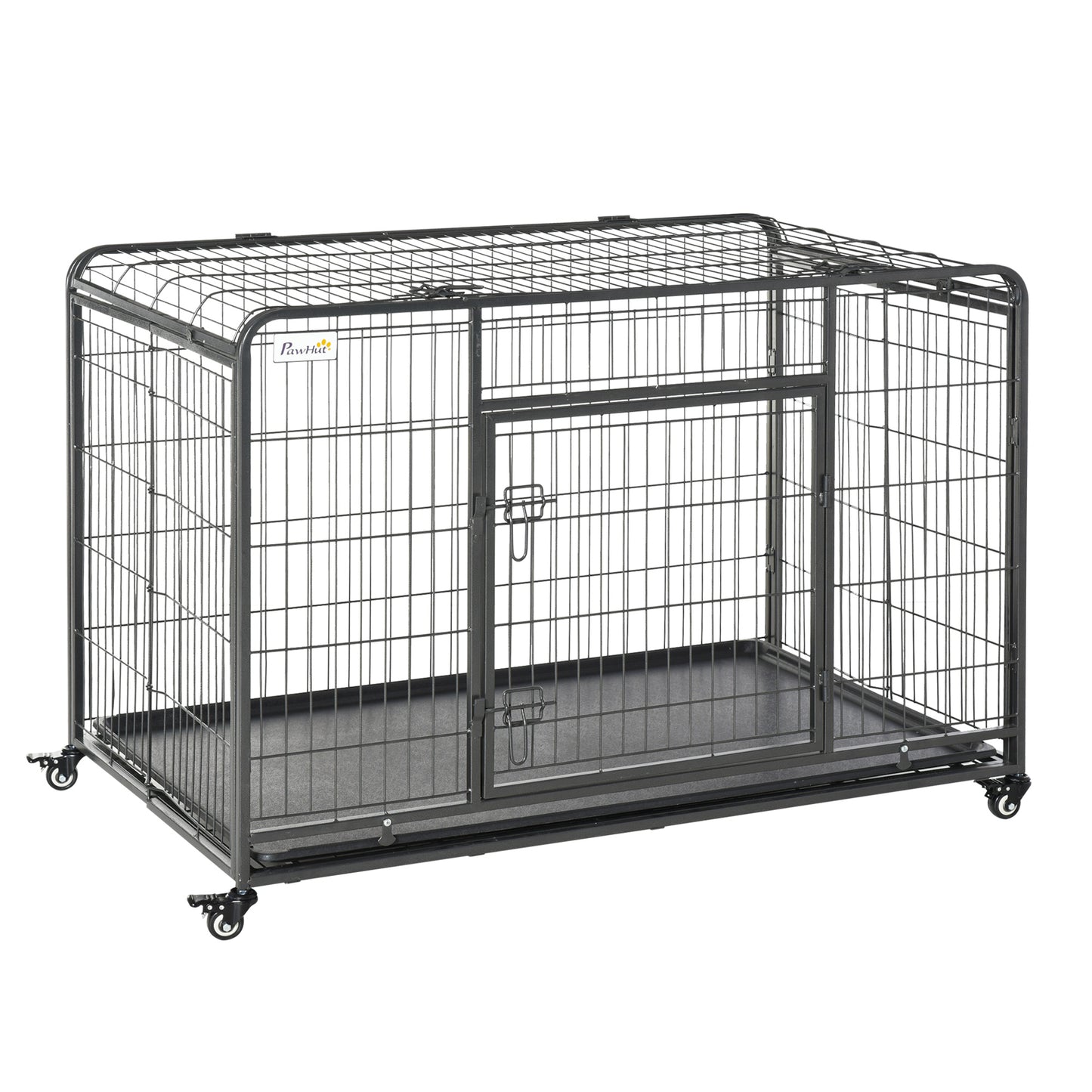 Pawhut Jaula De Metal Para Perros Plegable Con Ruedas Bandeja Extraíble_0