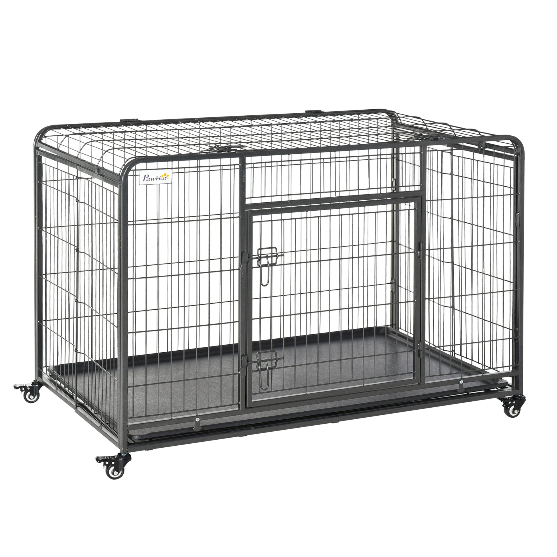 Pawhut Jaula De Metal Para Perros Plegable Con Ruedas Bandeja Extraíble_0