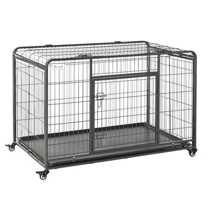 Pawhut Jaula De Metal Para Perros Plegable Con Ruedas Bandeja Extraíble_0