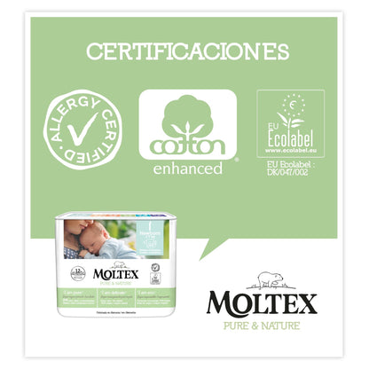Pañales T1 (2-5kg) Moltex Pure &amp; Nature, 22 Uds