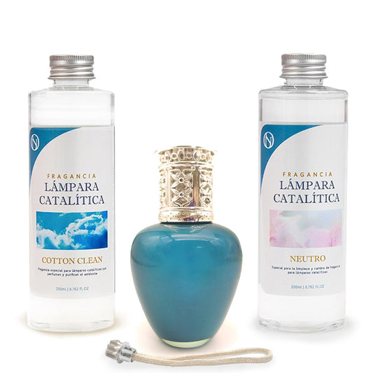 Pack Ahorro Lámpara Catalítica Aqua Marina + Fragancia Cotton Clean 200ml + Limpiador Neutro 200ml + Mecha De Repuesto_0
