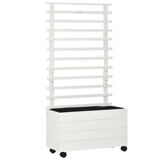 Jardinera Con Enrejado De Madera Ruedas Outsunny 76x30x155cm Blanco_0