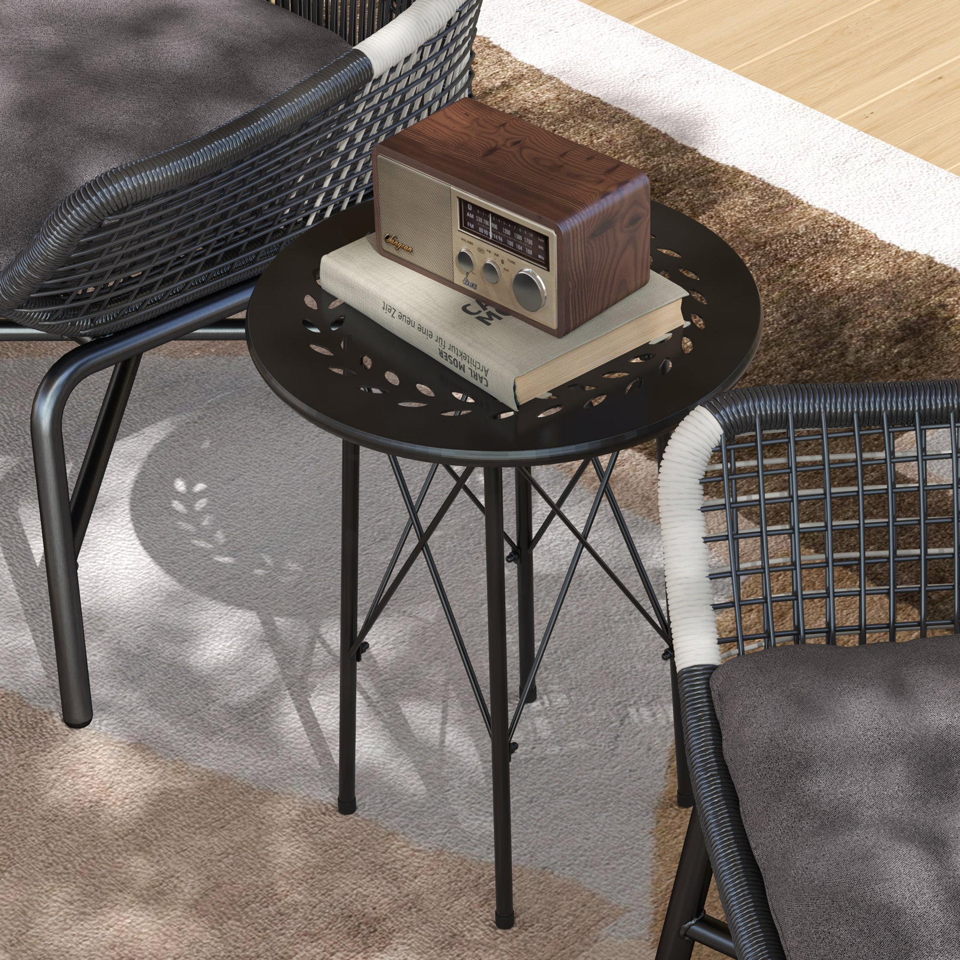 Outsunny Mesa De Jardín Redonda Ø40x50 Cm Para Interior Y Exterior Negro_3