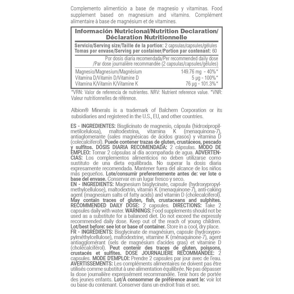 Bisglicinato De Magnesio Con Vitaminas D Y K - 120 Cápsulas Vegetales - Salud Ósea - Masmusculo_5