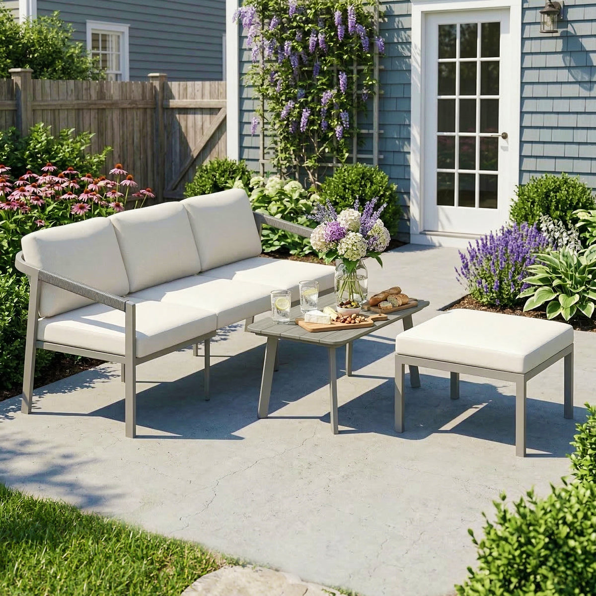 Outsunny Conjunto De Jardín Exterior De 3 Piezas En Forma De L Marrón Y Beige_4