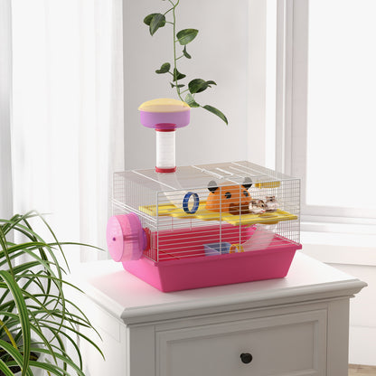 Pawhut Jaula Para Hámster Con Bebedero Rueda De Ejercicio 34x27x25 Cm Rosa_1