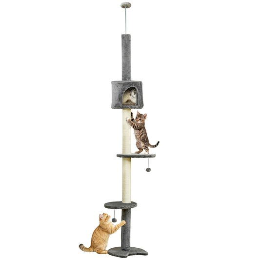 Pawhut Árbol Rascador Para Gatos Altura 255 Cm Cueva Bola Colgante_0