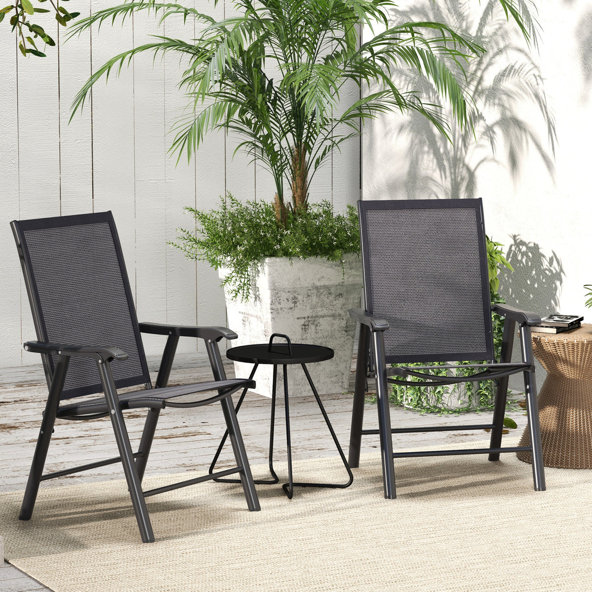 Sillas Plegables Outsunny Acero, Texteline Gris Oscuro 58x64x94 Cm_1
