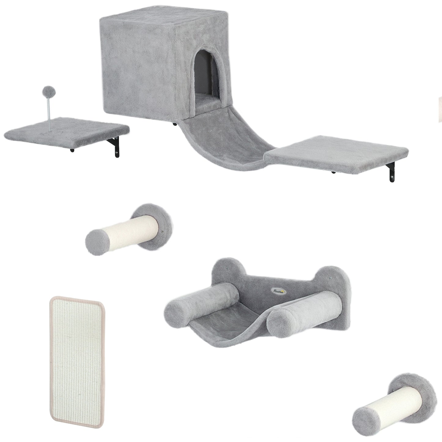 Pawhut Juego De Pared De Escalada Para Gatos 6 Piezas Con Condominio Plataforma_0
