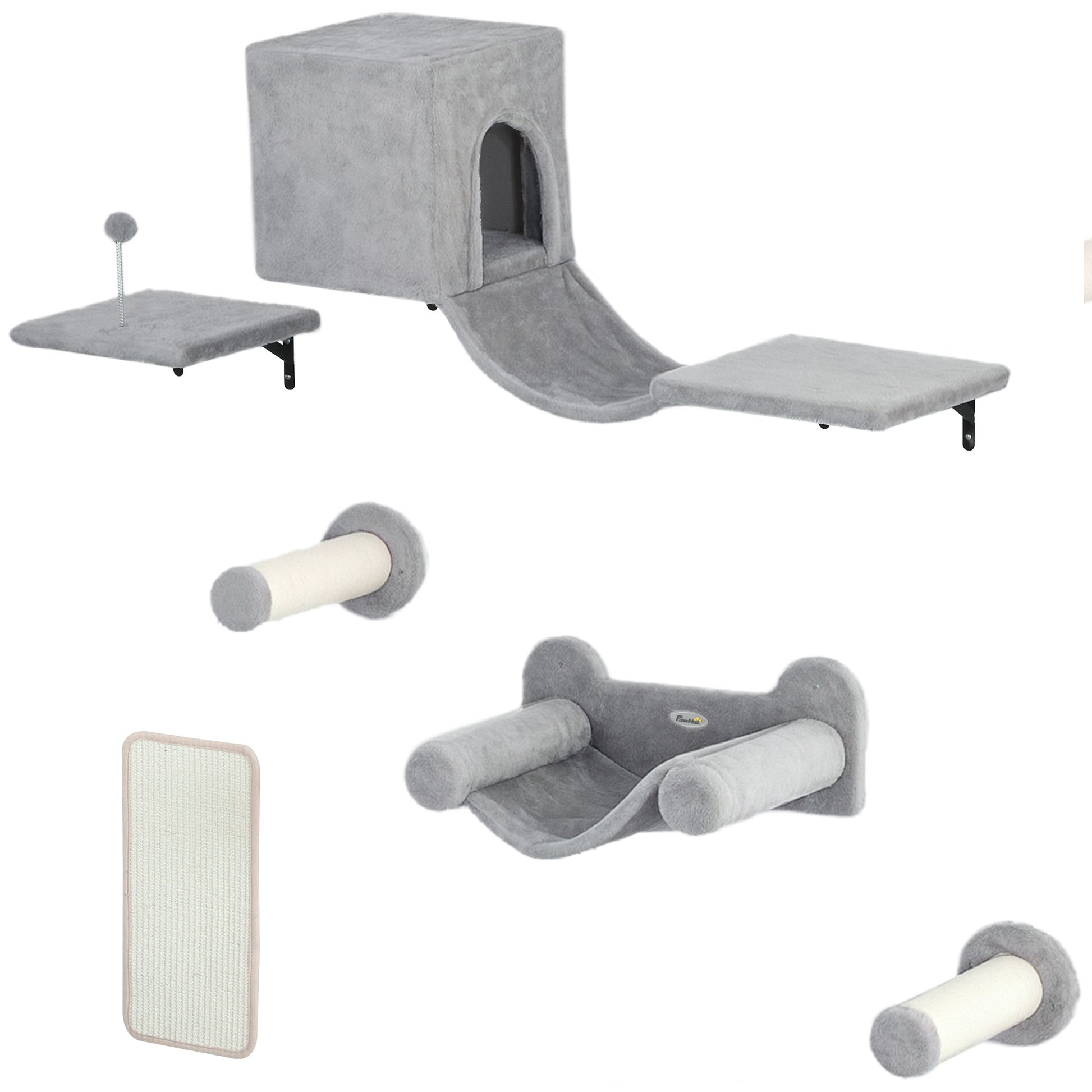 Pawhut Juego De Pared De Escalada Para Gatos 6 Piezas Con Condominio Plataforma_0
