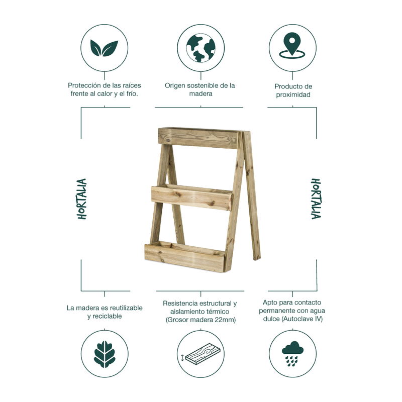 Jardinera Vertical Madera Tratada Exterior Stand Line Island KD 3B Hortalia_4