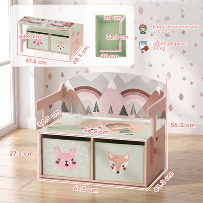 Aiyaplay Banco Infantil Convertible 3 En 1 Juego De Mesa Y Silla Rosa_2