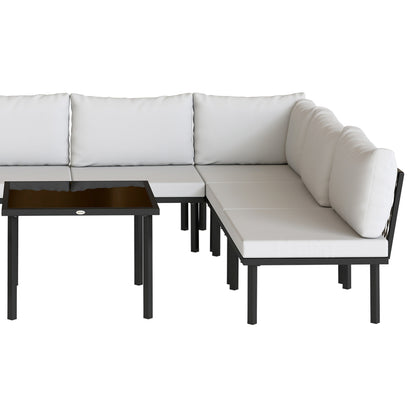 Outsunny Conjunto De Jardín Exterior 6 Piezas En Forma De L Cojines Gris Claro_3