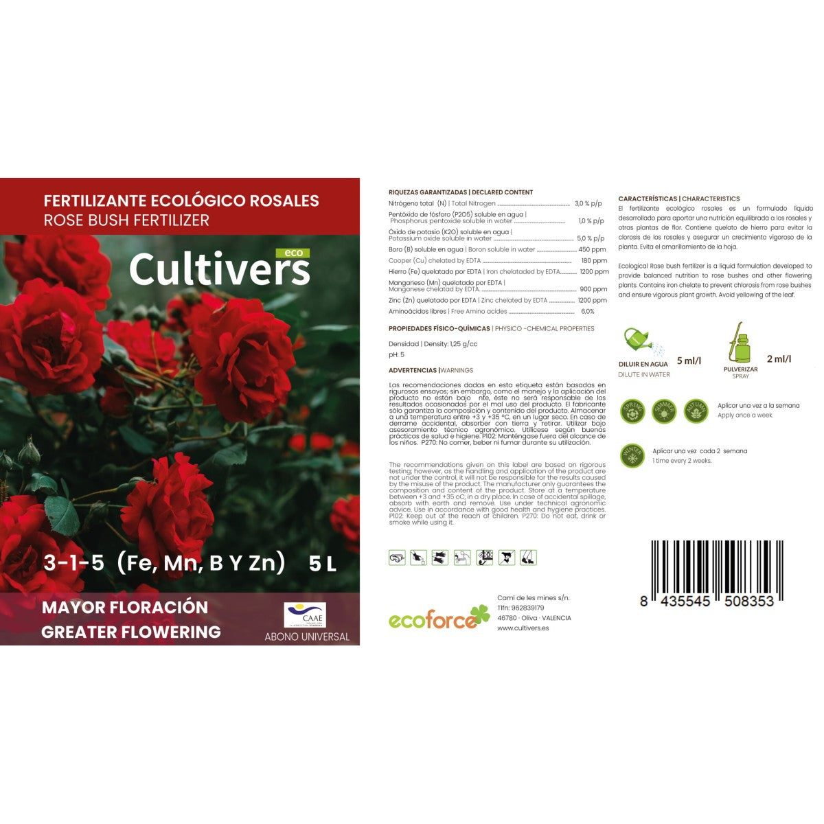 Abono Rosales Líquido Ecológico Cultivers 250 Ml_3