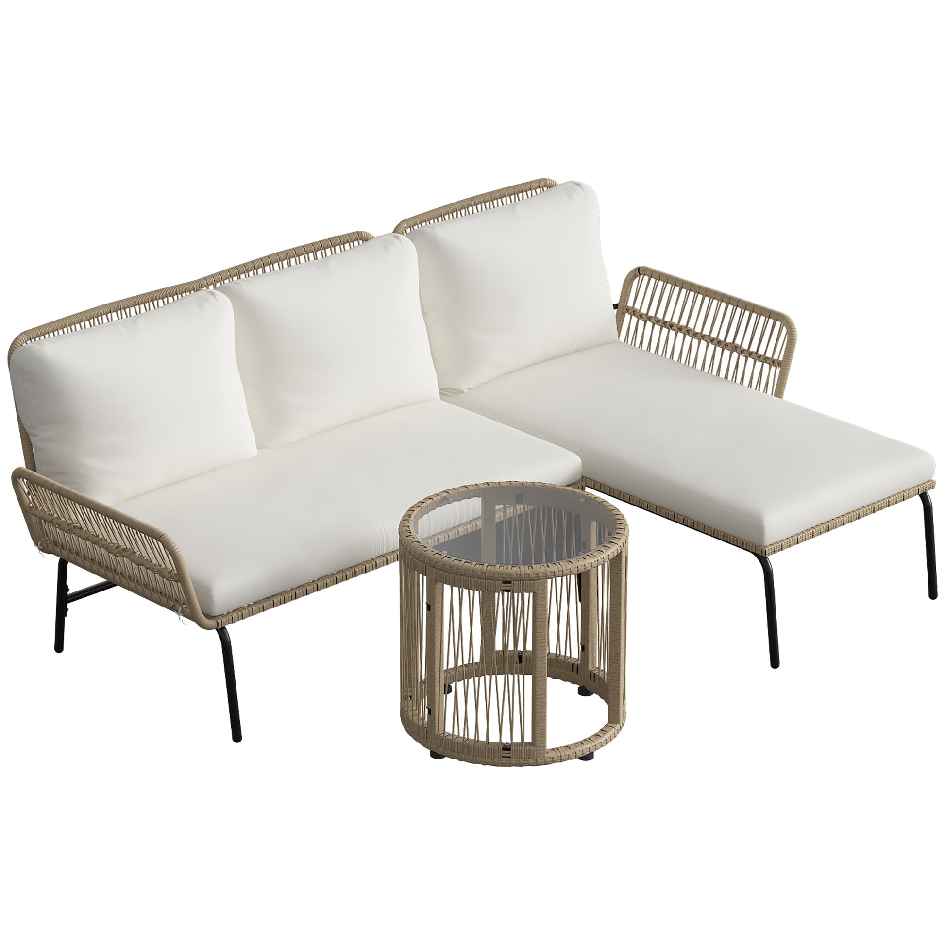 Muebles De Jardín Ratán Outsunny Con Cojines Crema Para Patio_3