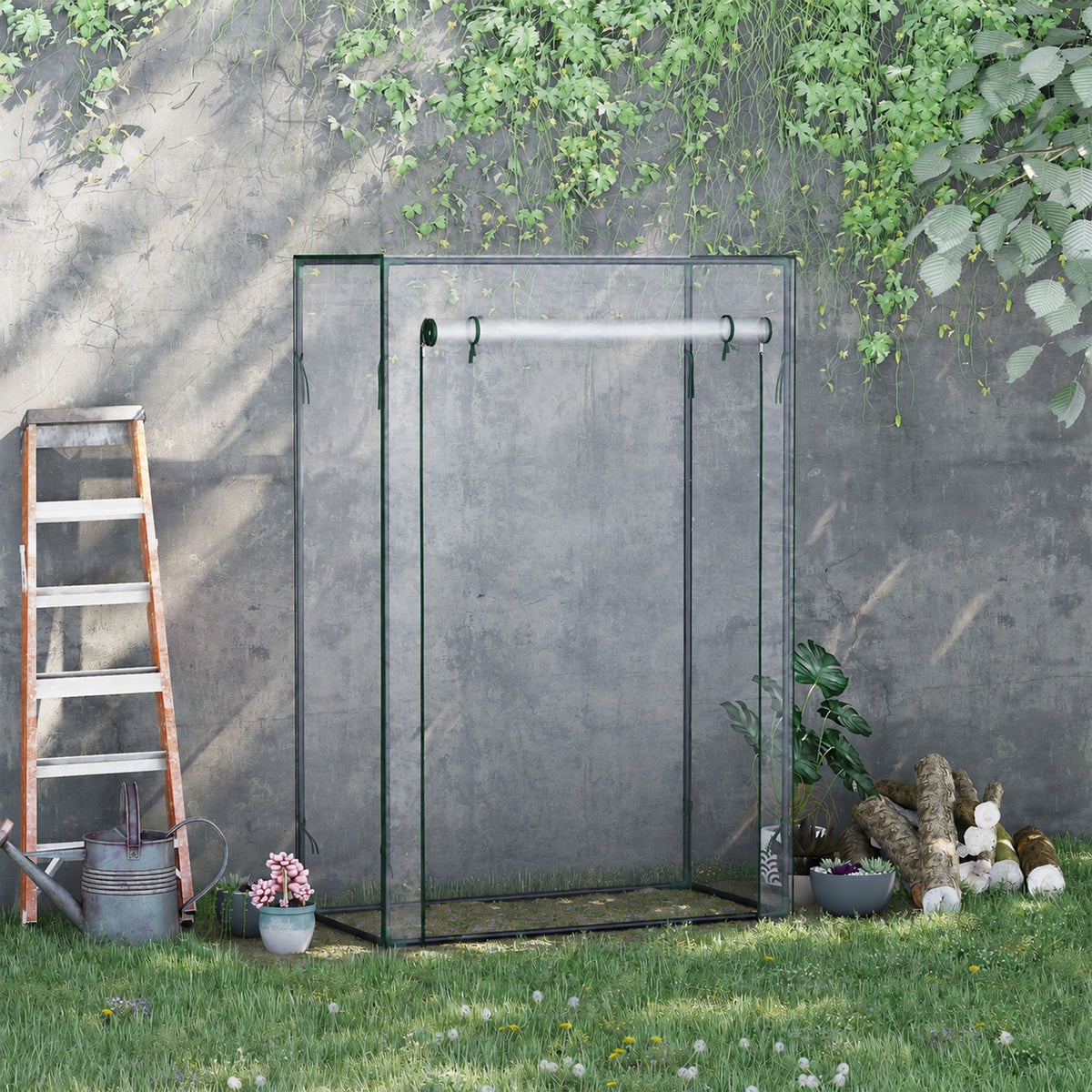 Invernadero Outsunny Acero, Plástico Verde Oscuro 100x50x150 Cm_1