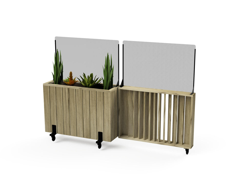 Kit Jardinera Alta De Madera Con Ruedas, Barandilla Abatible Y Cortavientos 60 Cm 100 X 34 X 80 Cm Hortalia_0
