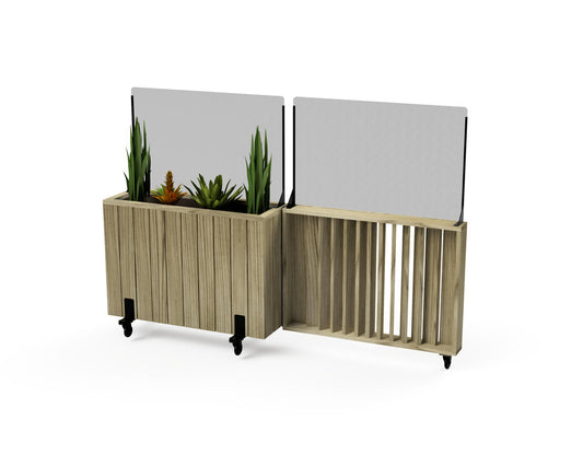 Kit Jardinera Alta De Madera Con Ruedas, Barandilla Abatible Y Cortavientos 60 Cm 100 X 34 X 80 Cm Hortalia_0