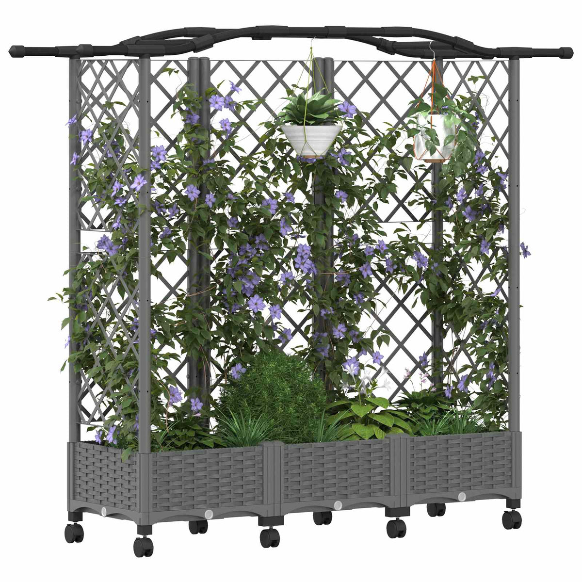 Cama Elevada Con Trellis Y Techo Gris Claro 163 X 40 X 129 Cm_2