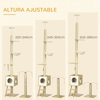 Pawhut Árbol Para Gatos Del Suelo Al Techo 220-260cm Con Altura Ajustable Caseta_5