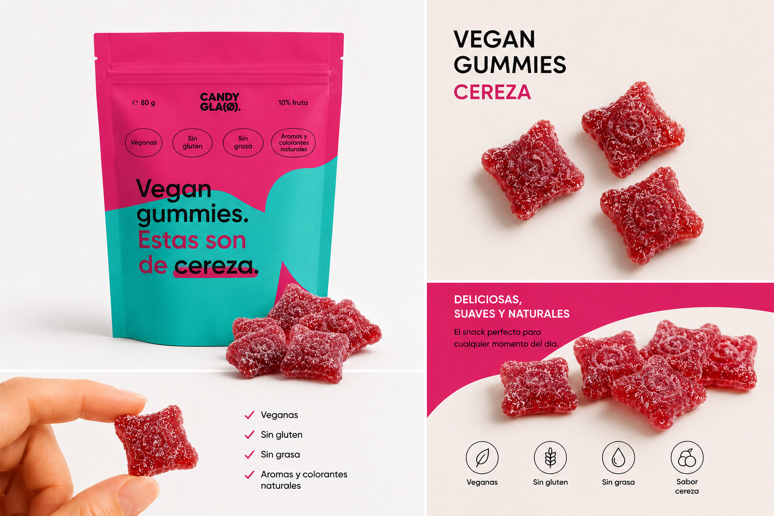 Gummies Veganas Sabor Cereza Pack 5 Bolsas - Snack Dulce Natural Sin Gluten_1