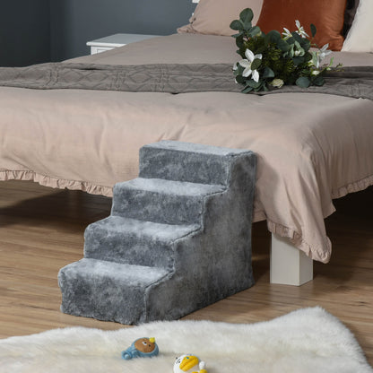 Pawhut Escalera Para Mascotas De 4 Peldaños Con Funda Extraíble 60x35x44 Cm Gris_1