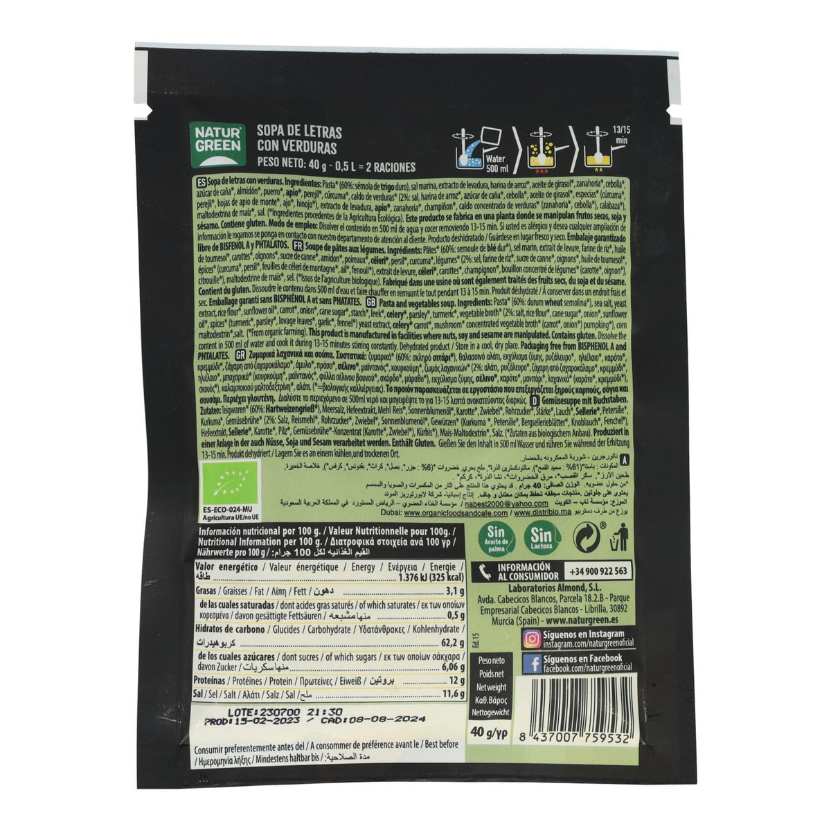 Sopa Letras con verdura bio Naturgreen, 40g