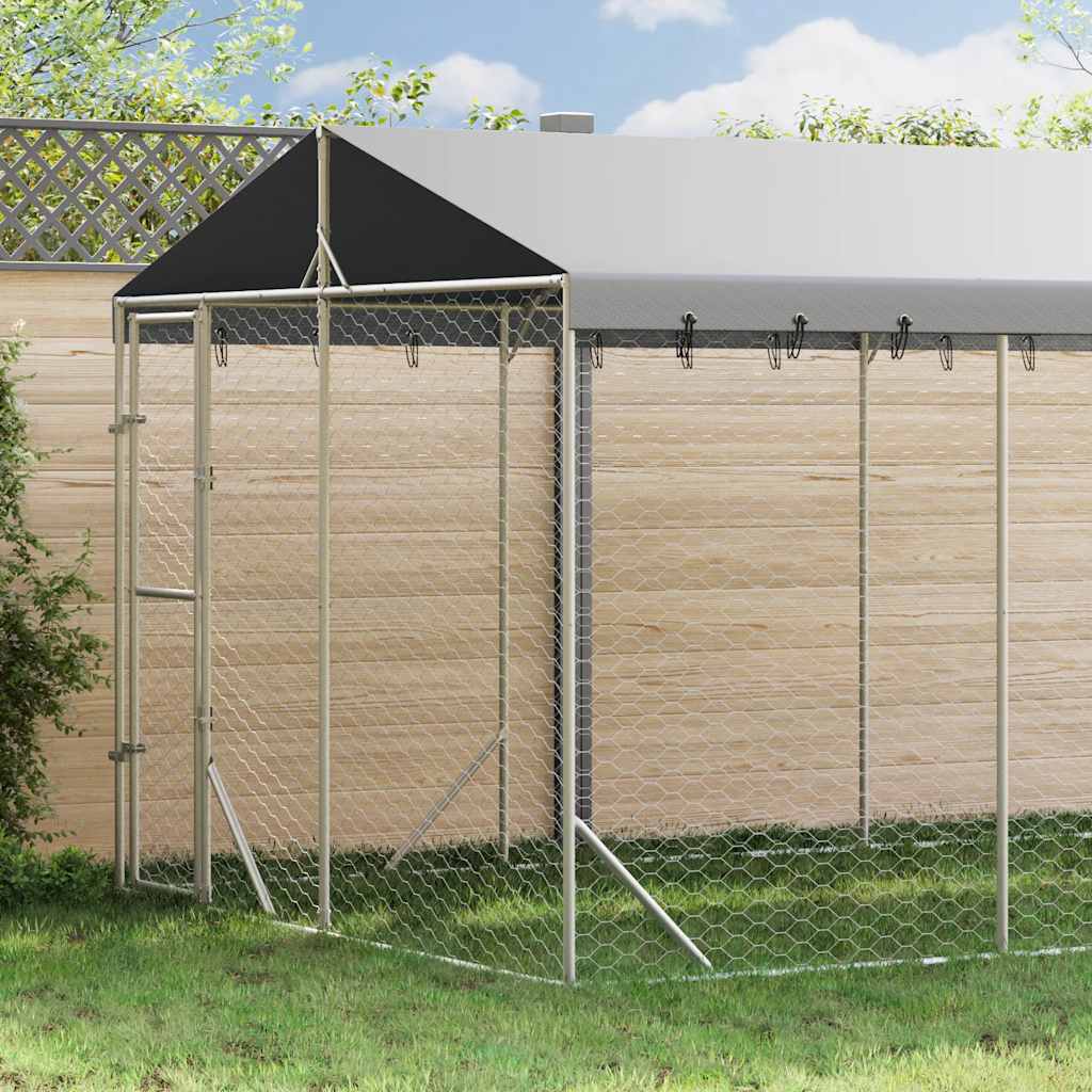 Perrera Exterior Con Techo Acero Galvanizado Plata 3x4,5x2,5 M_1