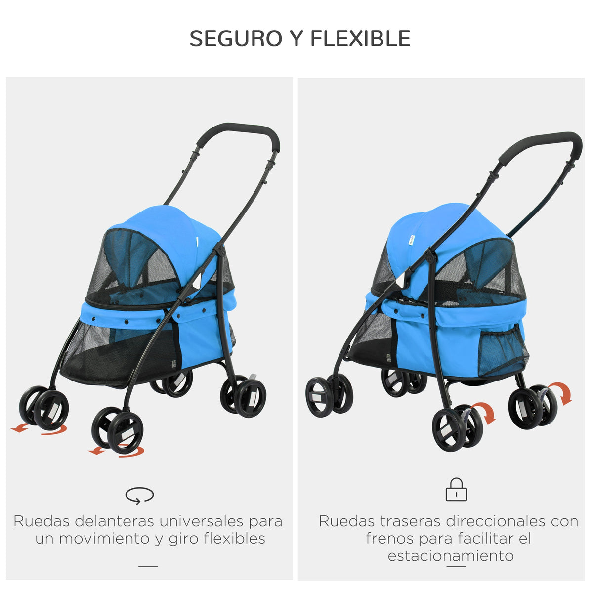 Pawhut Carrito Para Perros Plegable Con Ventanas De Malla Cojín Lavable Azul_4