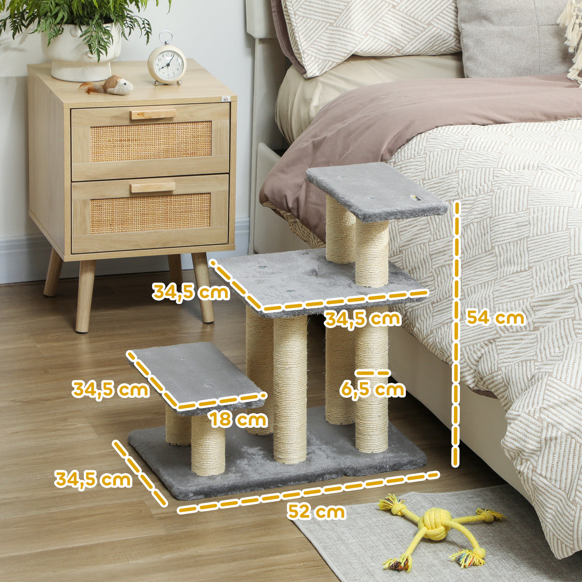 Pawhut Escalera Para Gatos De 3 Peldaños 52x34,5x54 Cm Gris_2