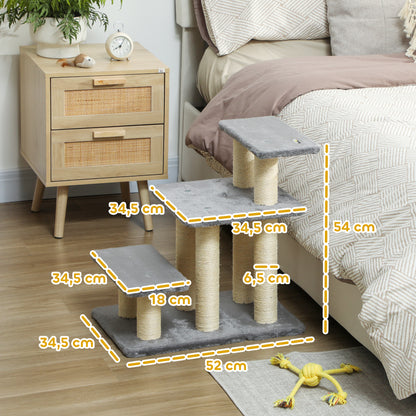 Pawhut Escalera Para Gatos De 3 Peldaños 52x34,5x54 Cm Gris_2
