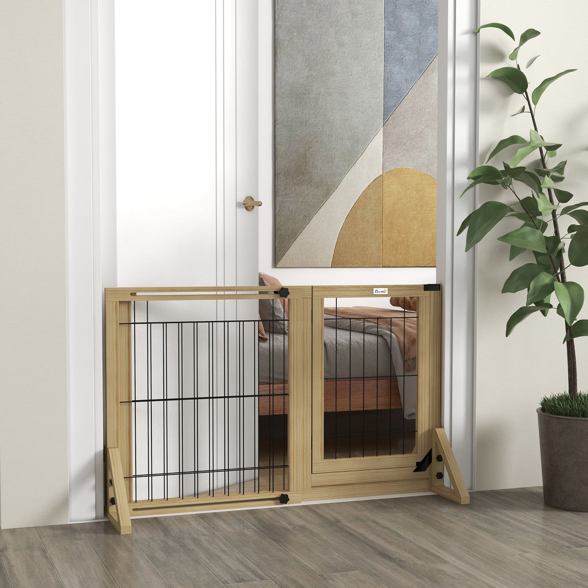 Pawhut Barrera Para Perros Extensible De Madera 112-159x44x70 Cm Natural_1