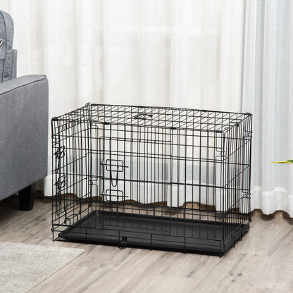 Pawhut Transportín De Perro De 2 Puertas Plegable Con Asa 75x48,5x53cm Negro_1