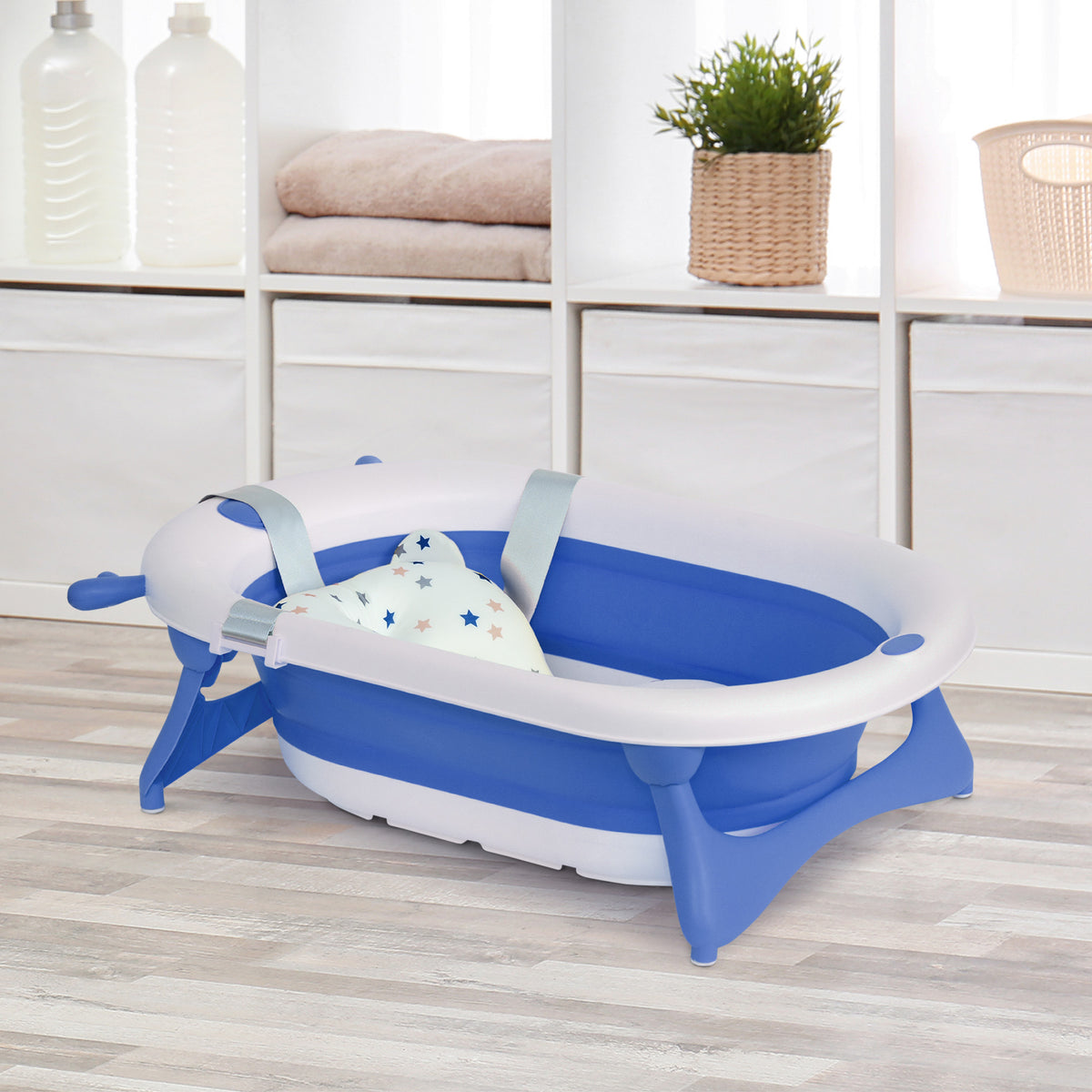 Bañera Para Bebé Plegable Homcom Pp, Tpe Azul 81.5x50.5x23.5 Cm_1